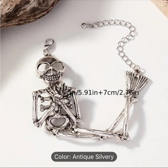 Gothic punk silver tone while skeleton bracelet adjustable for women or men new - Picture 3 of 5